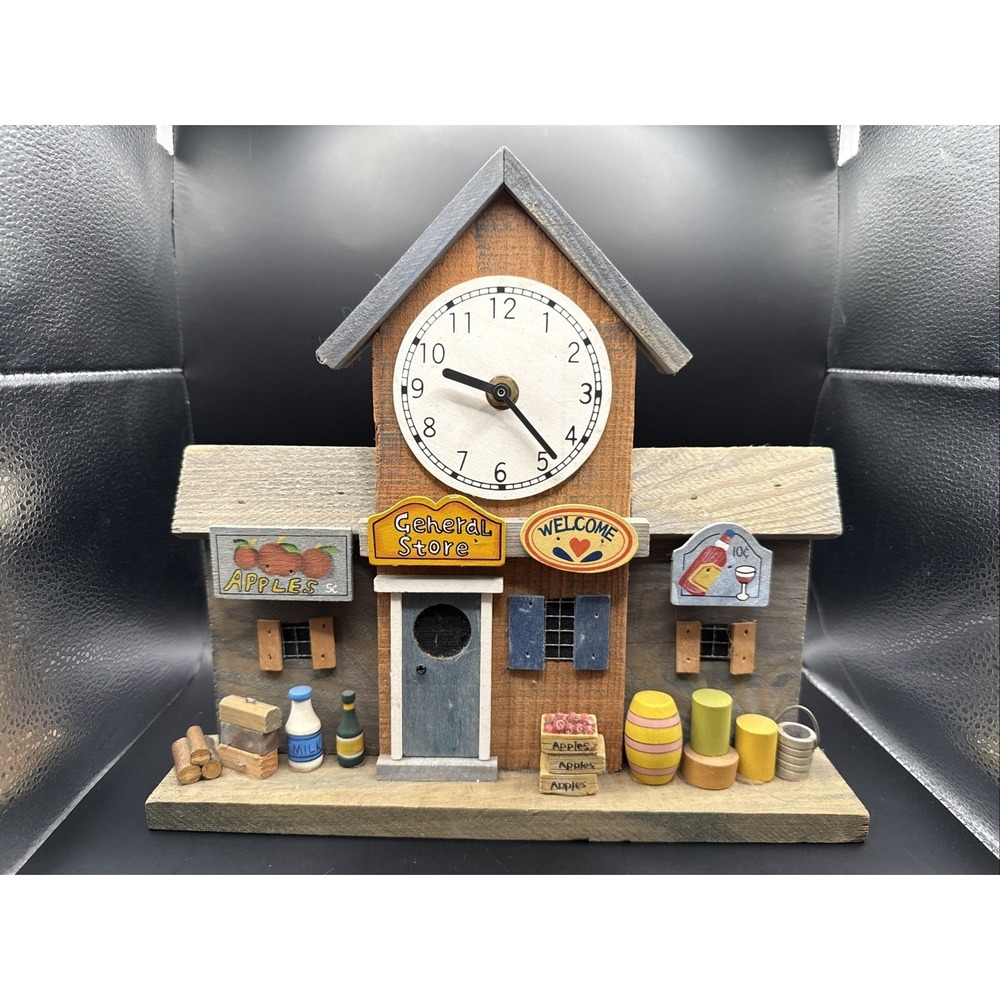 VTG Small Town Store Mantel Wood‎ Decorative with Clock Handmade Cottage Core